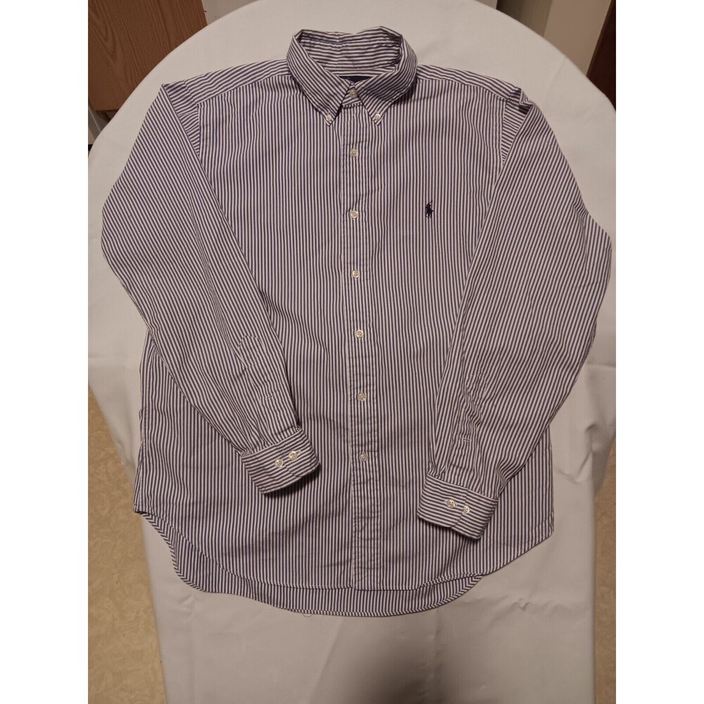 Mens Ralph Lauren Polo Size 16 Long Sleeved Button Down Shirt Blue/White Striped